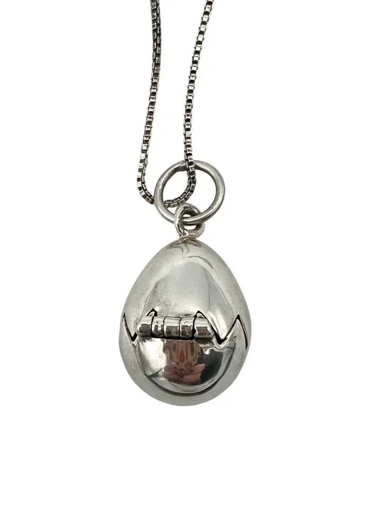 Sterling Silver Hinged Egg Pendant with Hidden Chick Necklace 24" 925 Chain - Picture 7 of 13